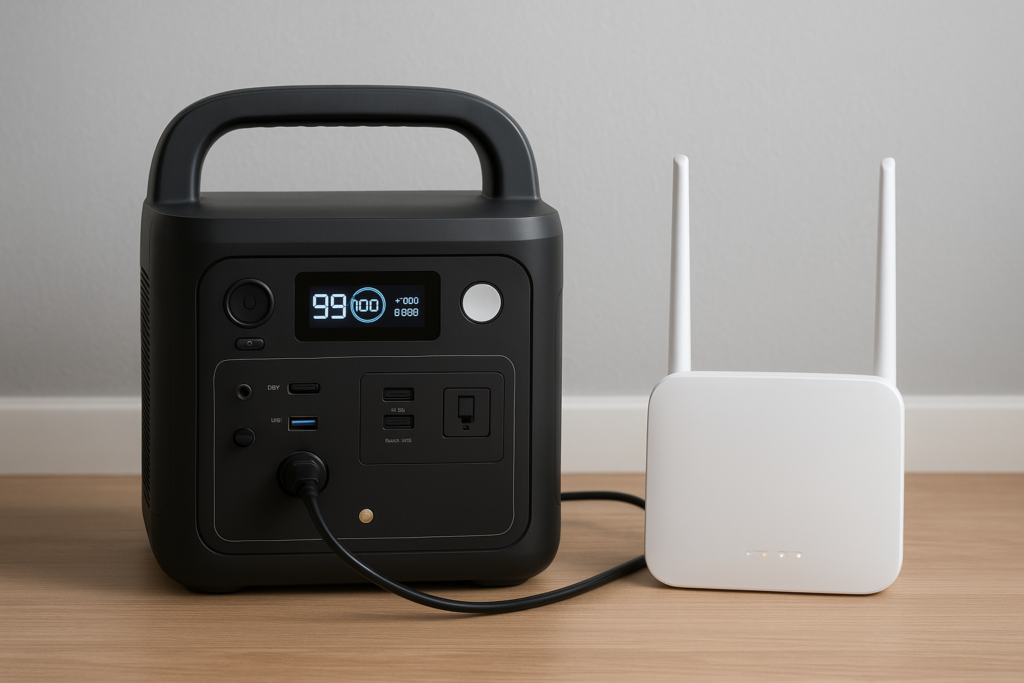 Portable power station running wifi router during blackout