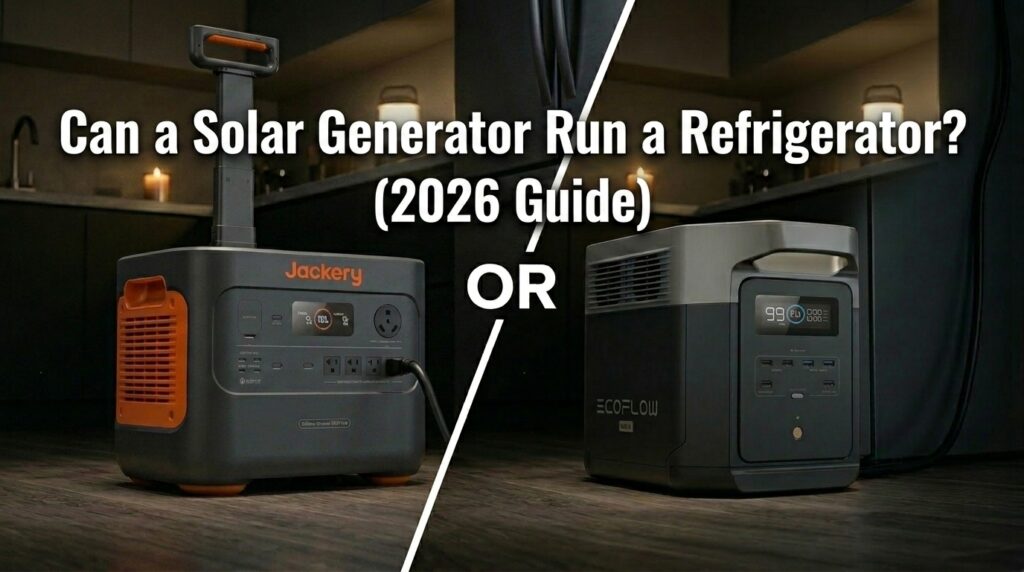 Best setup showing how a solar generator run a refrigerator safely during a home blackout