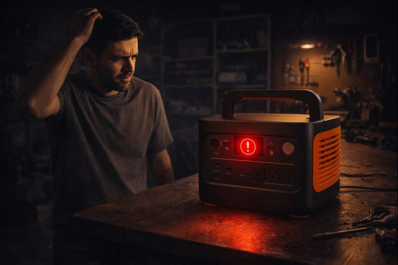 User frustrated by common portable power station mistakes like dead battery