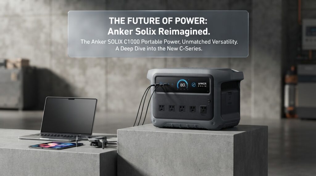 A modern tech setup showcasing our ultimate anker solix c1000 review and testing.