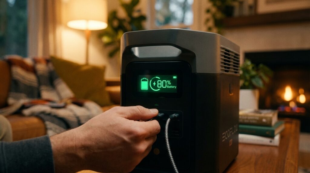 Guide showing how to charge portable power station correctly using AC and solar