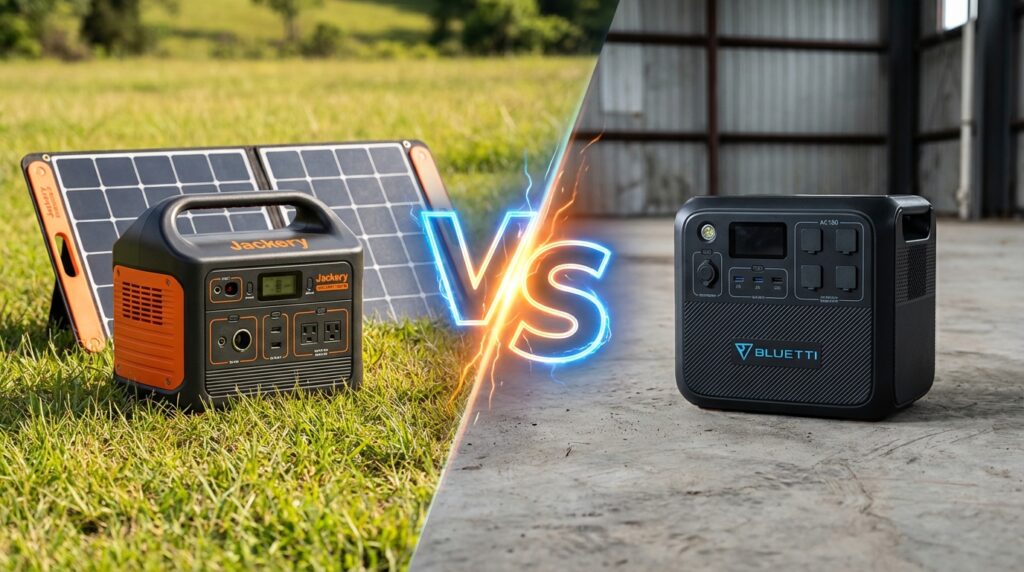Side by side comparison of Jackery Explorer 1000 v2 vs BLUETTI AC180 portable power stations