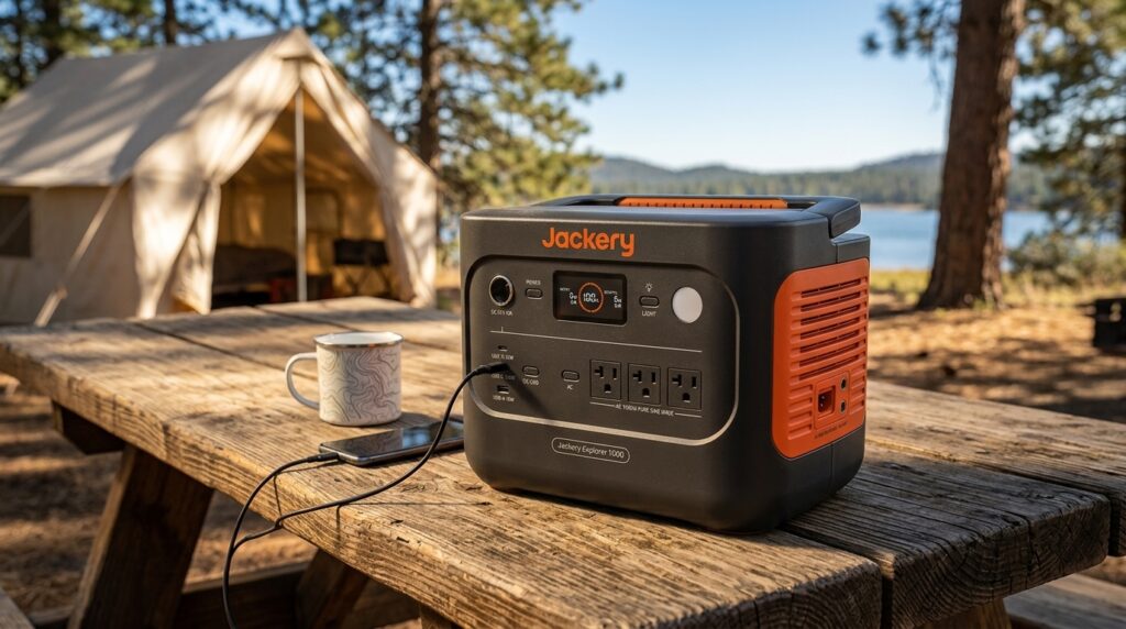 A rugged camping setup showcasing our ultimate jackery explorer 1000 v2 review.