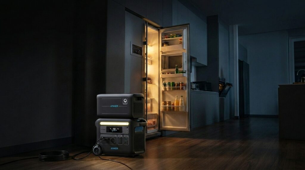 A home kitchen showing what can a 2000W portable power station run safely during a blackout.