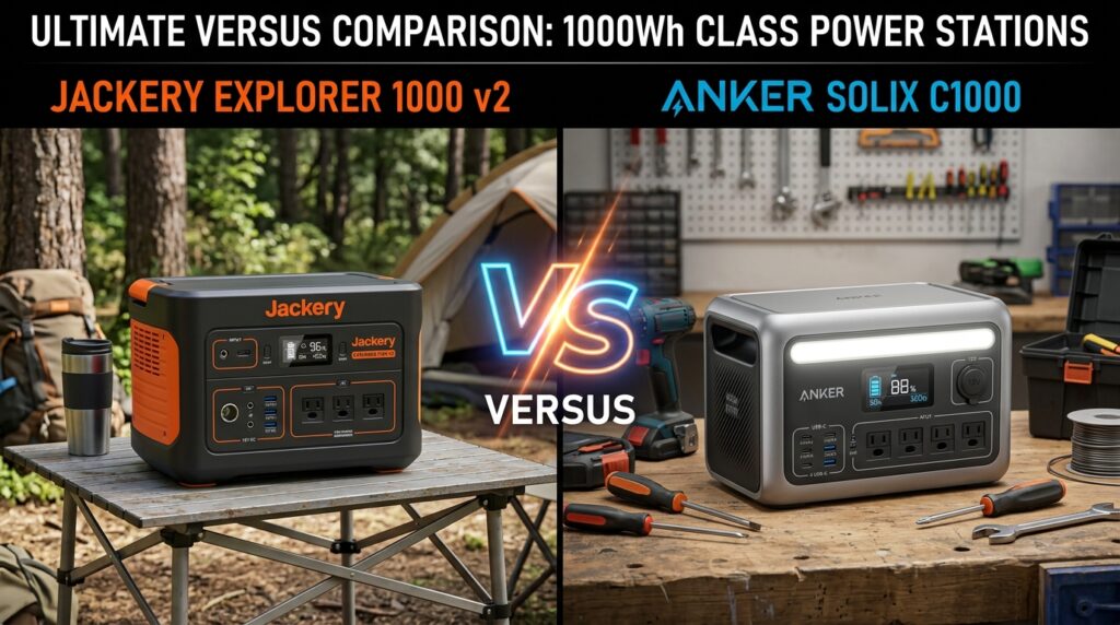 Comparison of Jackery Explorer 1000 v2 vs Anker Solix C1000 portable power stations
