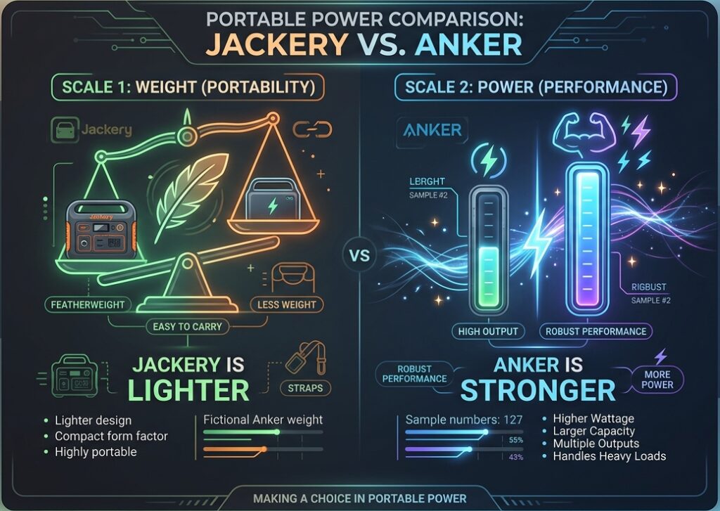 Chart comparing weight and power output of Jackery 1000 v2 vs Anker Solix C1000