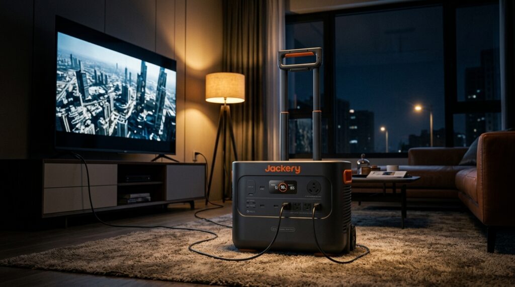 Jackery Explorer 2000 Plus review showing home backup power station.