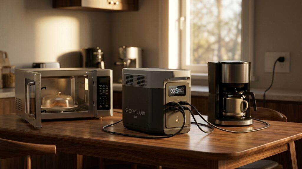 EcoFlow DELTA 2 Max 2000W portable power station used for home kitchen backup.
