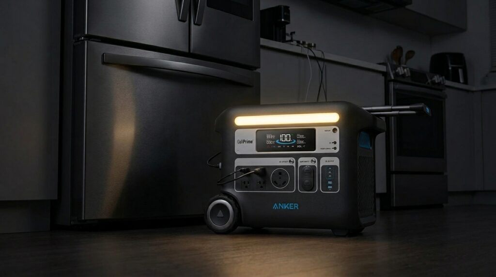 The rugged Anker SOLIX F2000 used as the best solar generator for refrigerator and home emergencies.