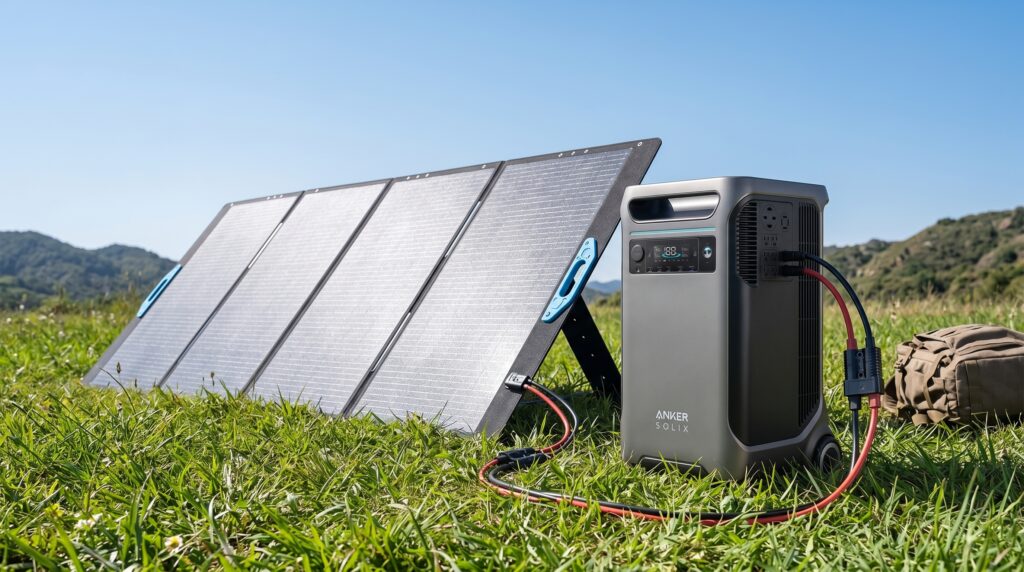 Demonstrating the 2400W solar charging capabilities in our anker solix f3800 review.