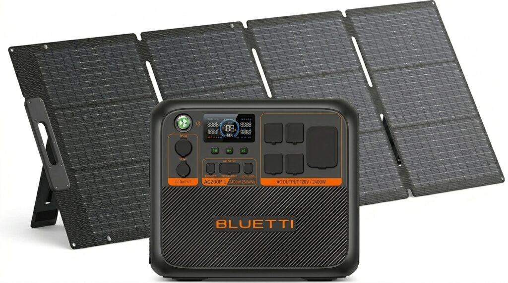 BLUETTI PV200 solar panel connected to the battery, representing the best solar panels for BLUETTI AC200PL.