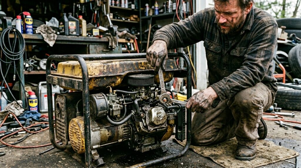 The messy mechanical maintenance required when choosing a solar generator vs gas generator.