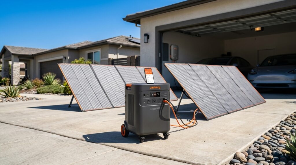 Jackery Solar Generator 5000 Plus setup representing the best whole home battery backup.