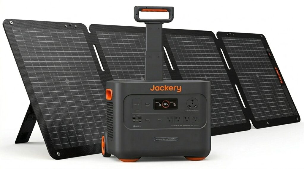 The SolarSaga 100W Air chosen as the most portable and best solar panels for Jackery 2000 Plus camping setups.