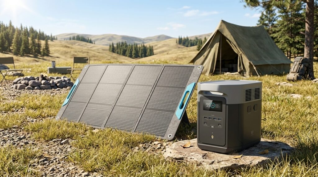 Renogy 200W portable alternative used as the best solar panels for EcoFlow DELTA 2 Max on a budget.