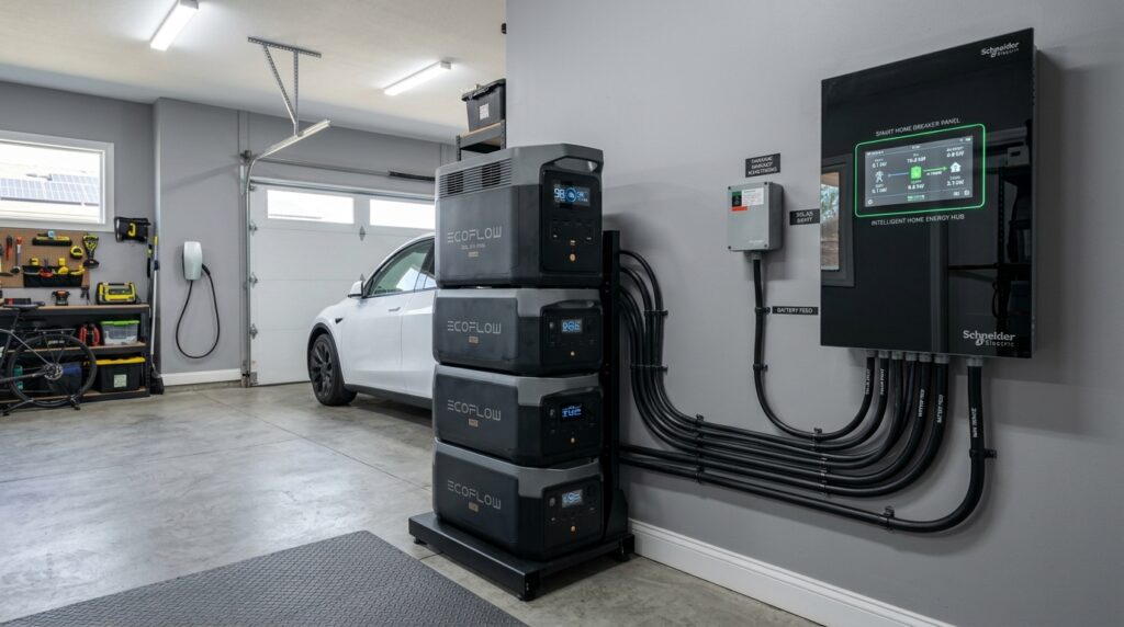 A smart home panel setup showing the clear winner in the solar generator vs gas generator debate.