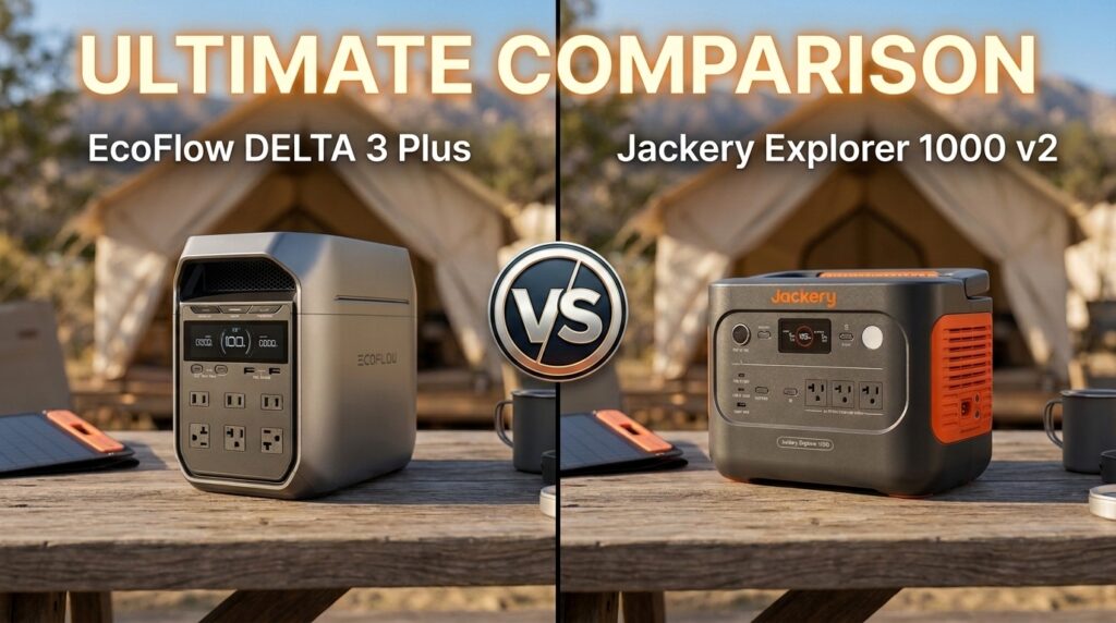 Ultimate comparison between EcoFlow DELTA 3 Plus and Jackery Explorer 1000 v2 solar generators.