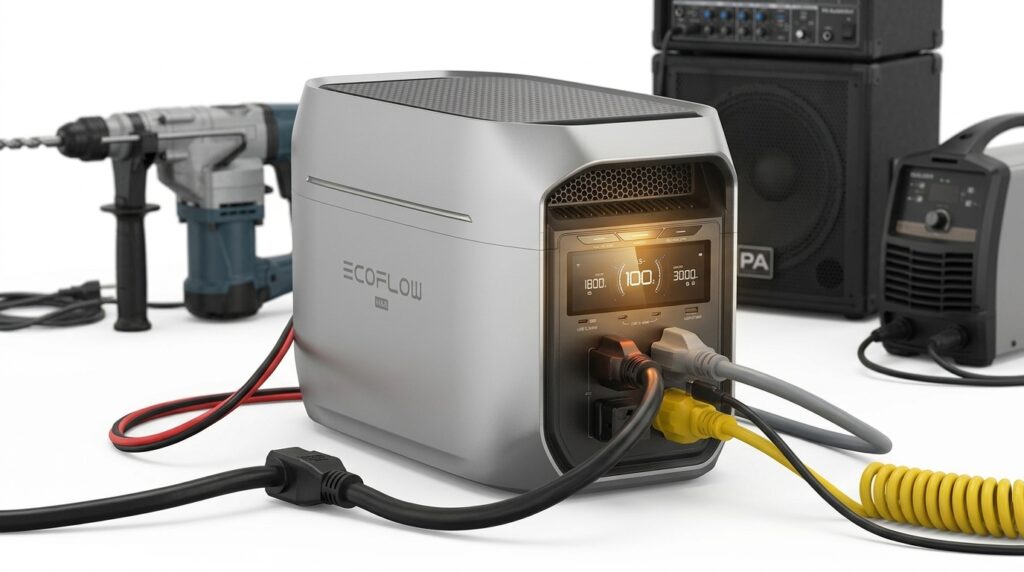 Testing the massive 3400W X-Boost AC output ports for the ecoflow delta 3 max review.