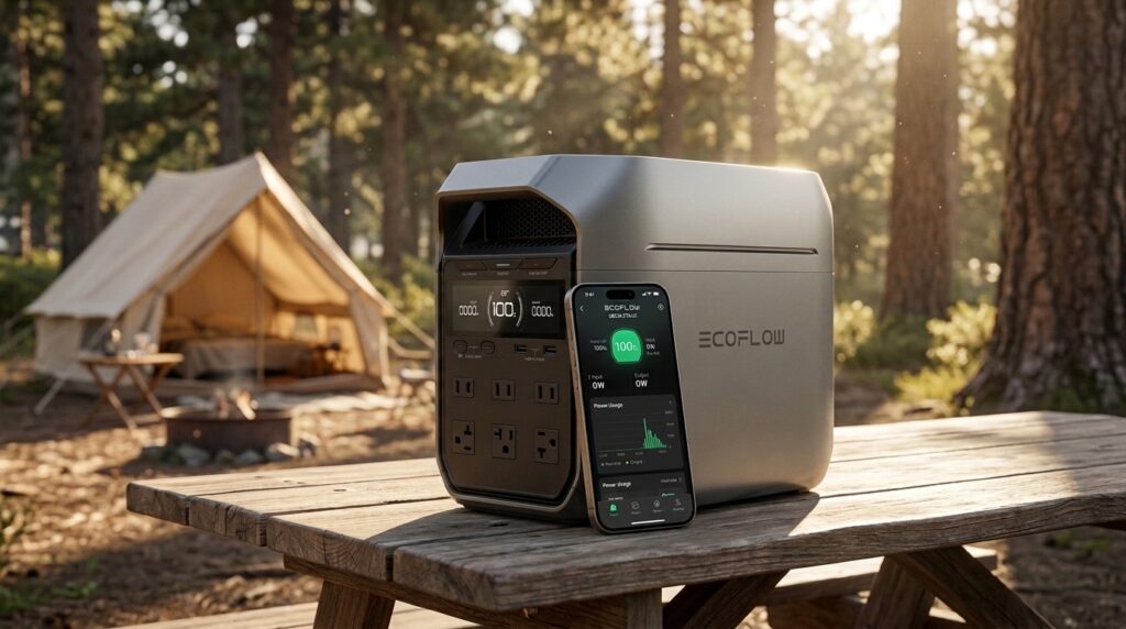 A beautiful camping setup showcasing our ultimate ecoflow delta 3 plus review.