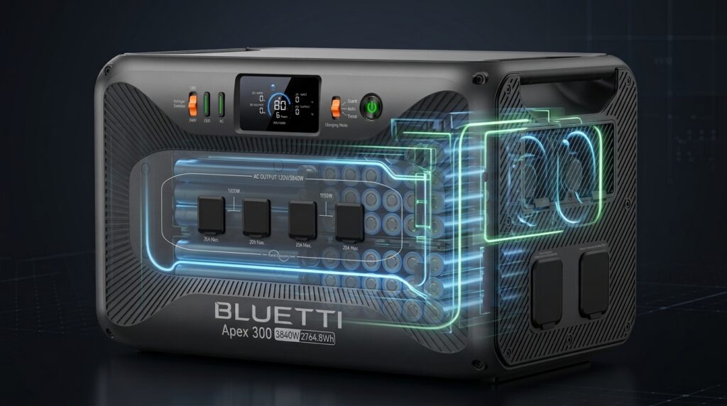 Highlighting the 10-year safe LiFePO4 battery lifespan in this bluetti apex 300 review.