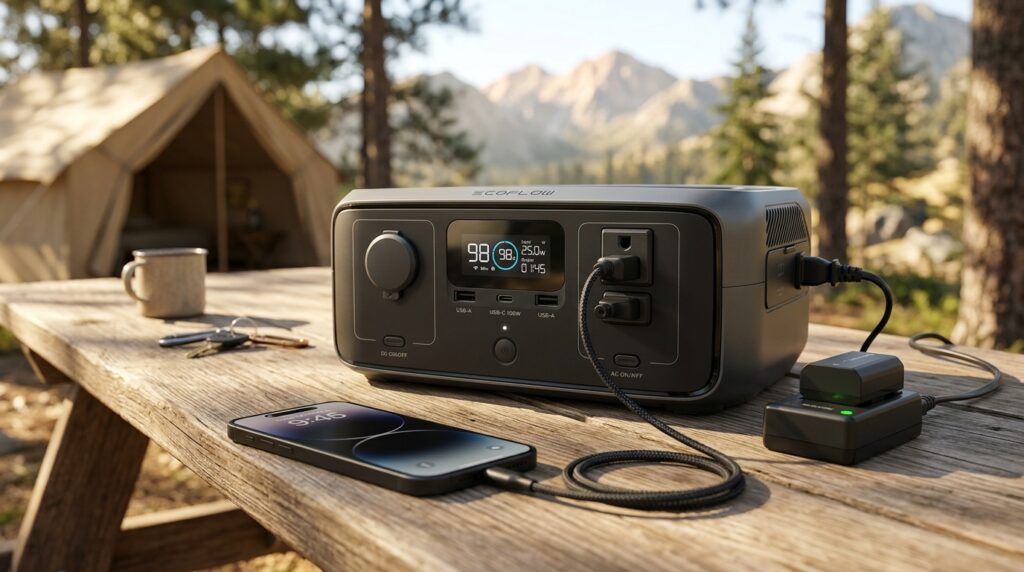 A beautiful camping setup showcasing our ultimate ecoflow river 3 review.