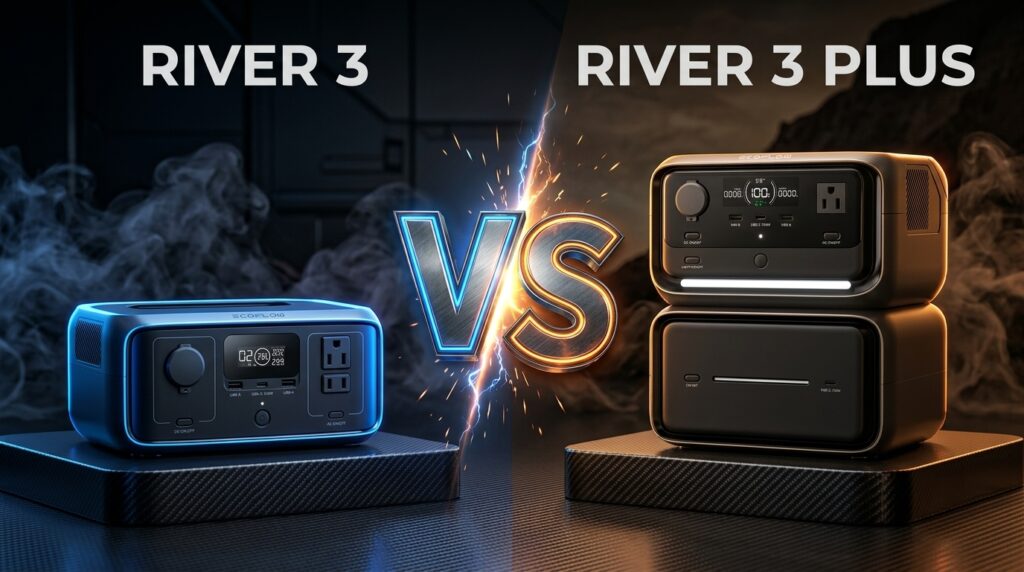 Side-by-side comparison illustrating the ecoflow river 3 vs river 3 plus showdown.