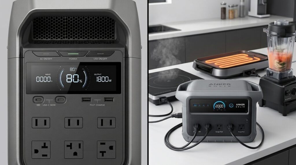 Comparing the 1800W and 2000W AC outputs in the ecoflow delta 3 plus vs anker solix c1000 battle.
