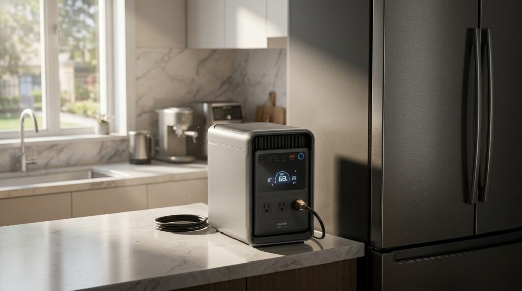 A modern home kitchen setup showcasing our ultimate anker solix s2000 review for affordable home backup.