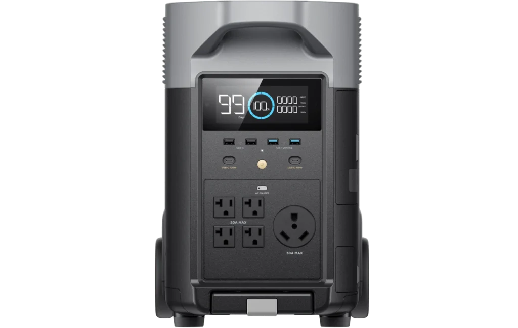 Examining the massive 3600W output and 30A RV port in our ecoflow delta pro review.