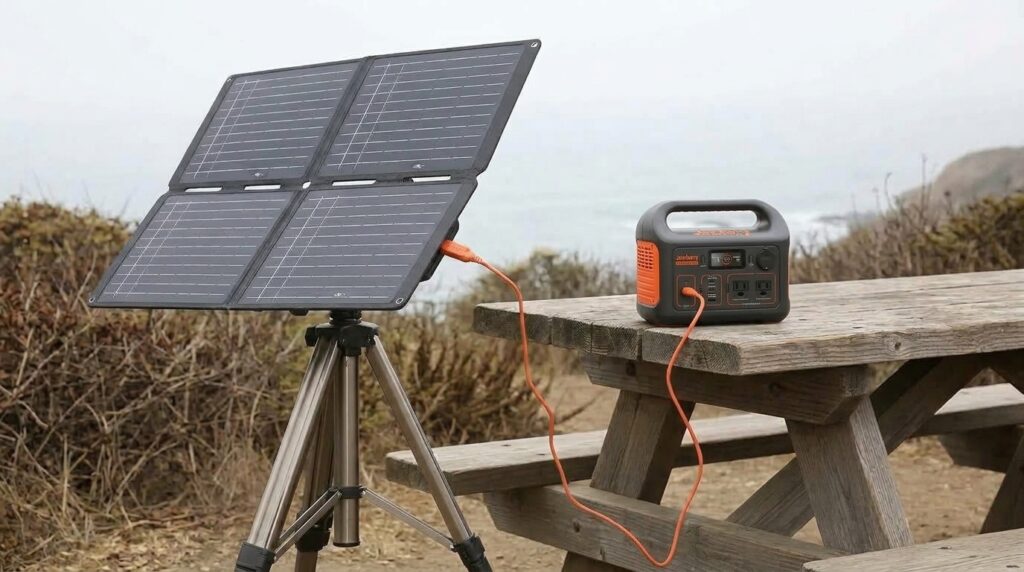 Testing the off-grid solar charging speeds for the jackery explorer 300 review.